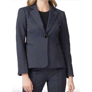 Nanette Lepore Leo Blazer Jacket, Navy Blue With All Over Print, One Button Sz 6